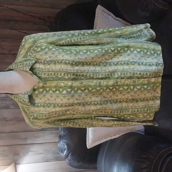 Sigrid Olsen Linen Patterned Long Sleeve Button Down Shirt Top Size M - Picture 1 of 8